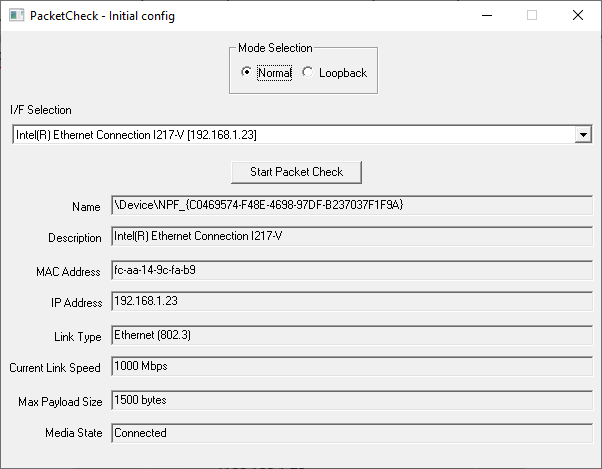 Interface Selection and Details Settings
