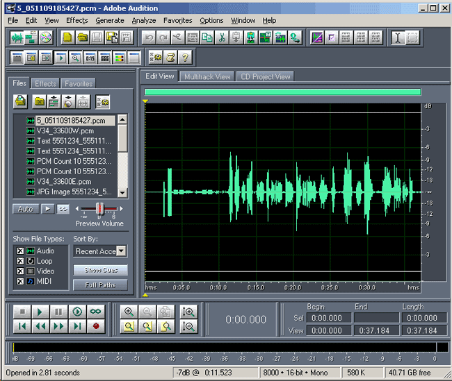 Analysis of the recorded voice file in Adobe Audition