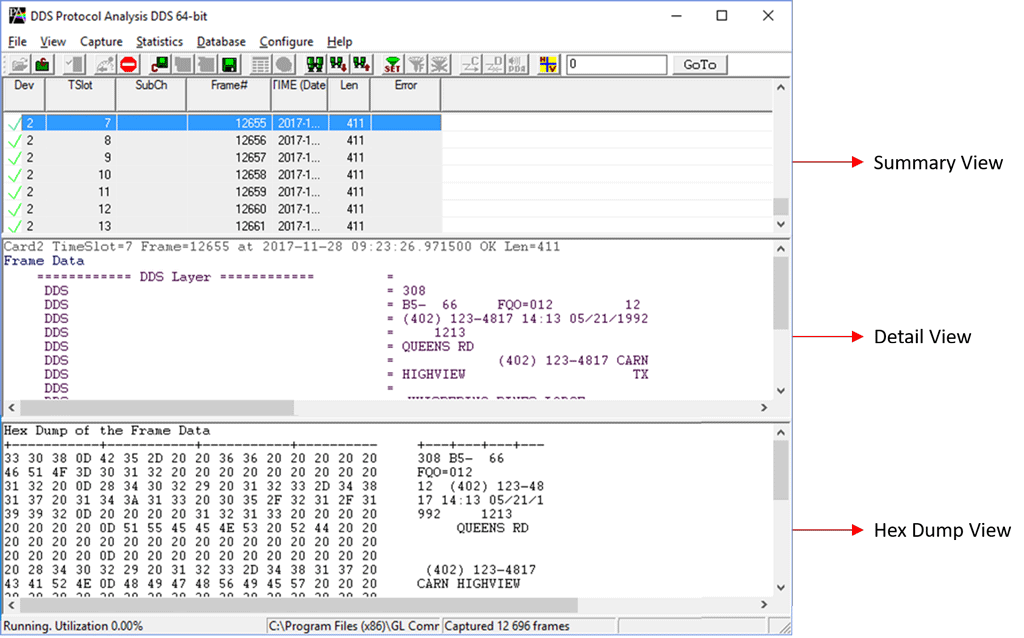 Summary Detail and Hex dump Views