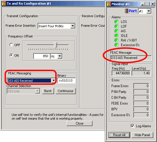 Transmit and Monitor FEAC Messages for T3 (DS3) Analyzers