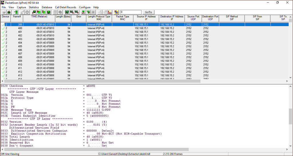 Traffic analysis in Packetscan™ HD