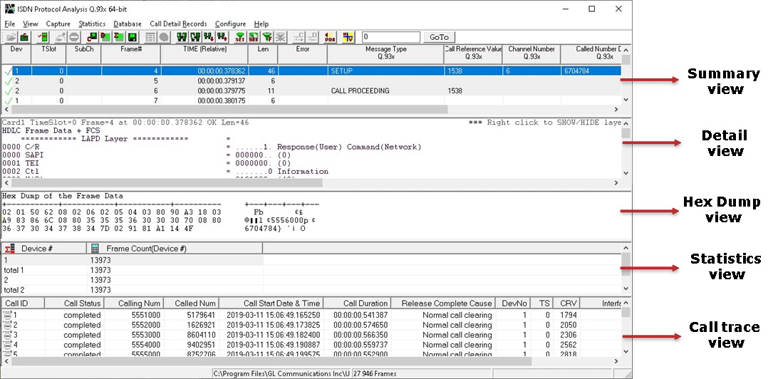 Summary, Detailed and Hex dump View
