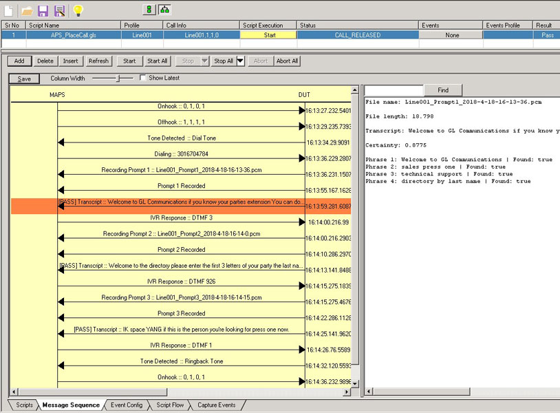 IVR Testing of GL's Phone System using MAPS™ APS and Speech-to-Text