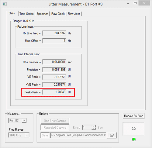 Jitter measurement stats tab