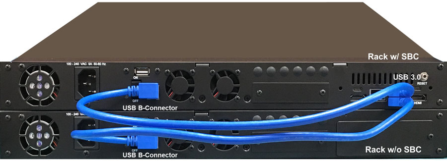 Two-stacked 1U mTOP™ with SBC connected to w/o SBC rack