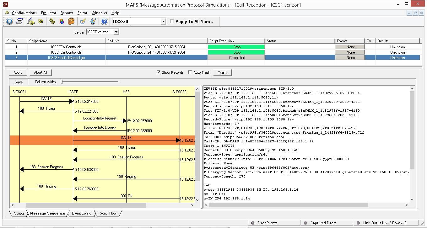 Call at one of the IMS core elements (I-CSCF of Verizon Network)