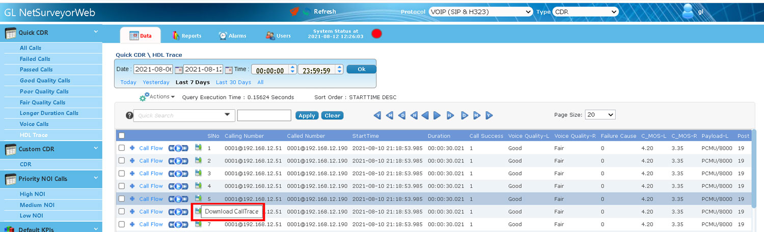 Download the Selected Call Trace
