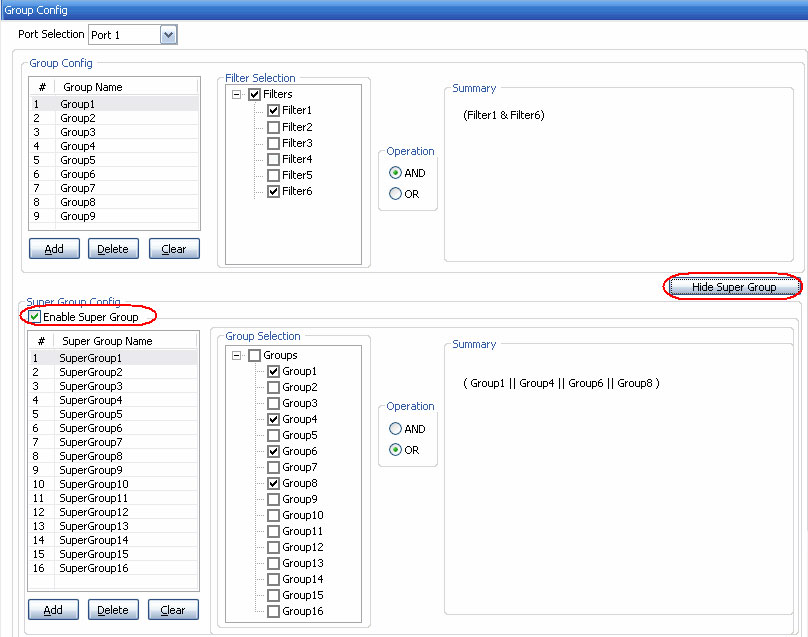 Filter Grouping and Super Grouping Configurations