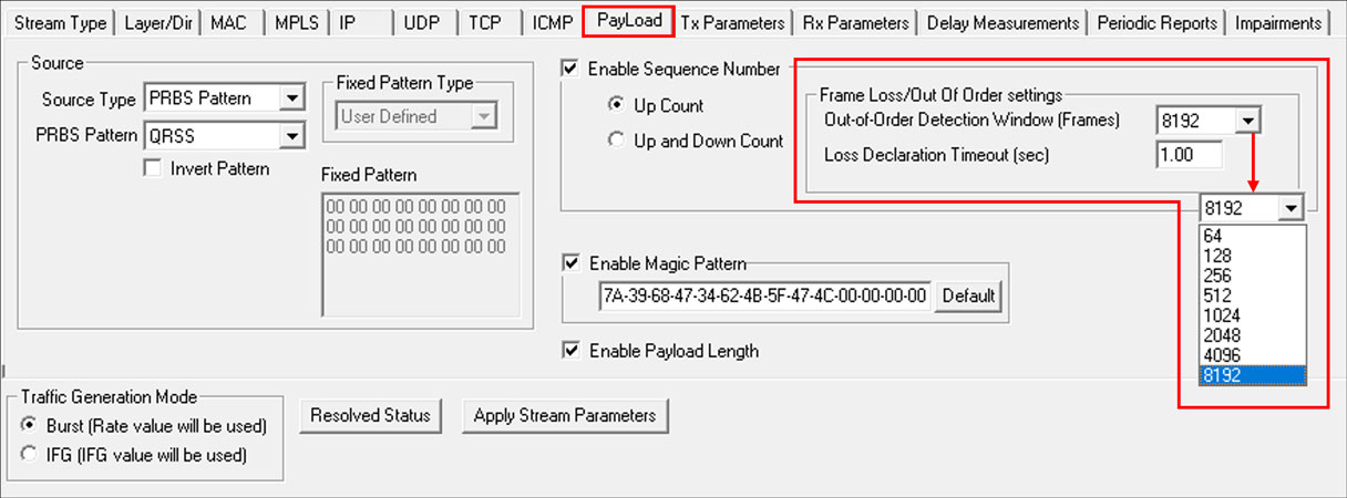 Frame Loss & Out-of-Order Settings