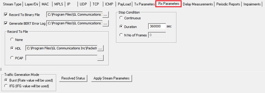 Rx Parameters Configuration