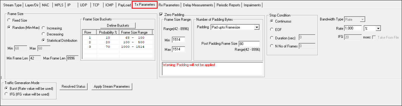 Tx Parameters Configuration