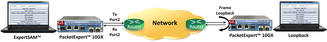 PacketExpert™ ExpertSAM™ 10GX network test setup