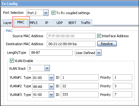 VLAN Stack Field Type configured with Priority and VLAN IDs