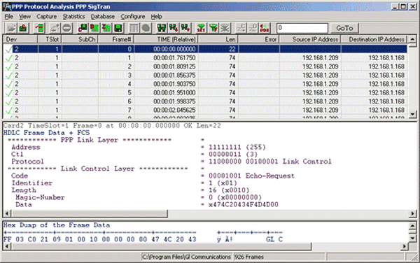 PPP Analyzer showing PPP SIGTRAN Protocol Decode