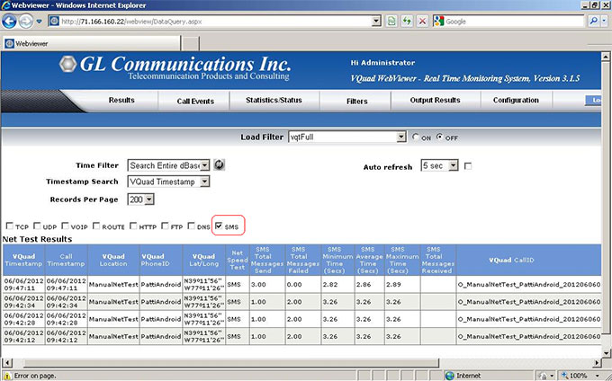 SMS test statistics webviewer