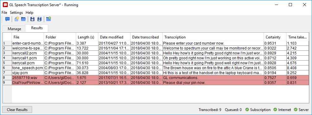 Transcription Results; Color-coded by directory name