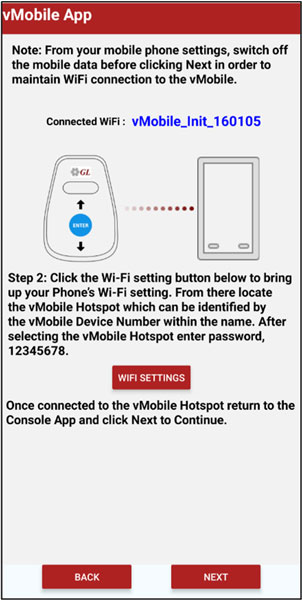 vMobile™ enter the Wi-Fi default password