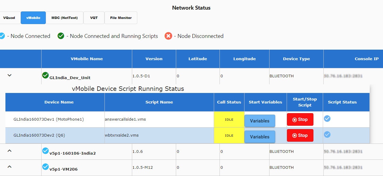 Real-time network status of vMobile™