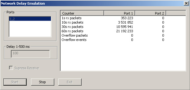 Wirespeed packet delay emulation GUI